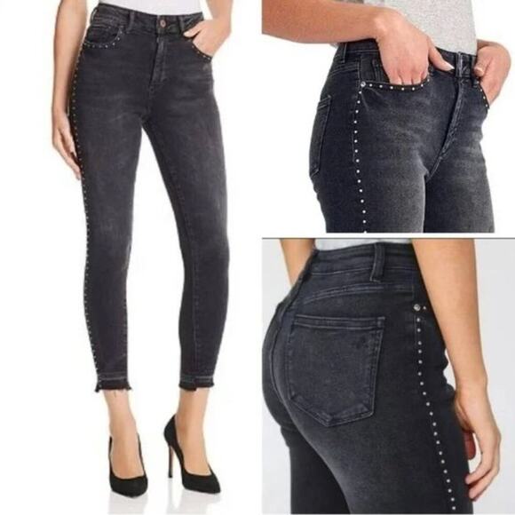 NWT DL1961 CHRISSY Ultra High Rise Skinny Jeans SIZE 26 HOLDEN Black Studded NEW - Picture 1 of 14